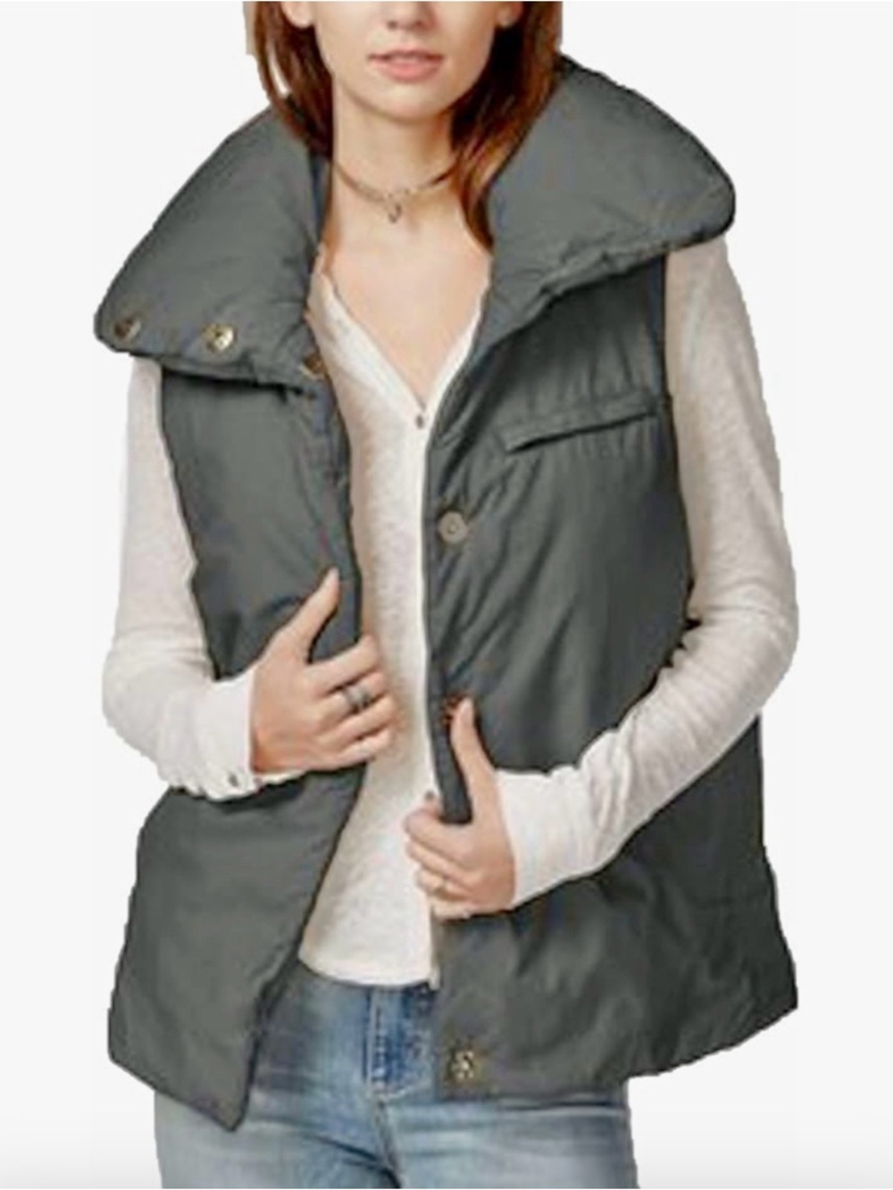 Free People Gray Pillow Puffer Vest, Large